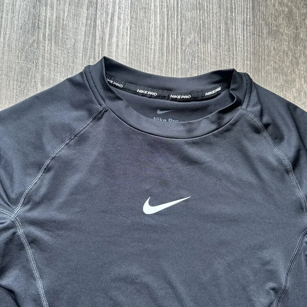 Nike Men's Black Pro Dri-Fit Fitted Warm Logo Long Sleeve Shirt - L Gym Tiktok